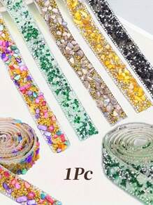 1入組自粘水晶鑲嵌絲帶，水晶鑲嵌條狀DIY裝飾貼紙閃爍貼紙婚禮新娘禮服點綴手機壁紙手工藝品裝飾，DIY服裝鞋袋裝飾 - 90cm/35.43in - 查看 1