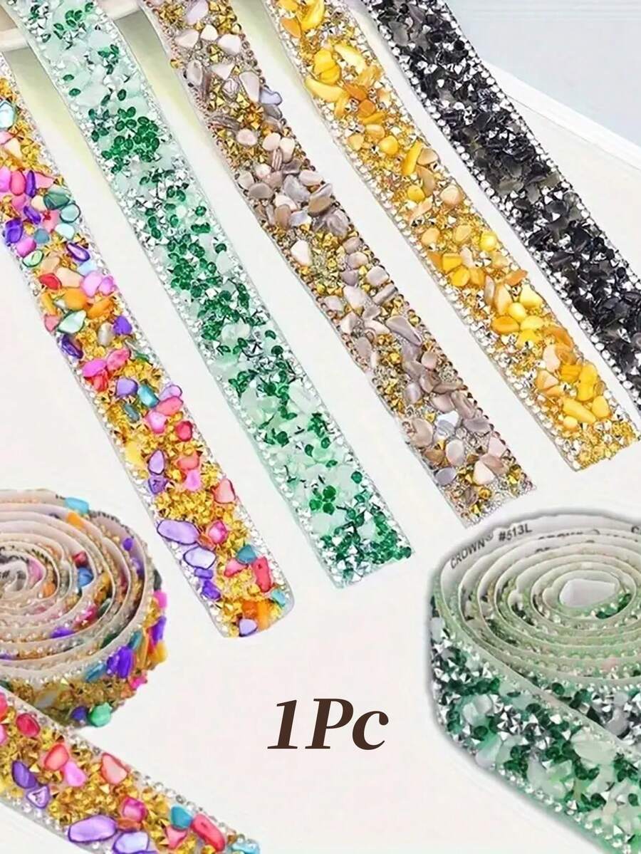 1入組自粘水晶鑲嵌絲帶，水晶鑲嵌條狀DIY裝飾貼紙閃爍貼紙婚禮新娘禮服點綴手機壁紙手工藝品裝飾，DIY服裝鞋袋裝飾 - 90cm/35.43in - 查看 1