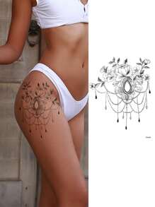 Temporary Waterproof Tattoo Sticker - 1 Sheet Sketch Rose Flower And Waterdrop Dreamcatcher Design