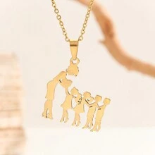 Un collar colgante de acero inoxidable chapado en oro como regalo del Día de la Madre para mamá - Dorado - Ver 16