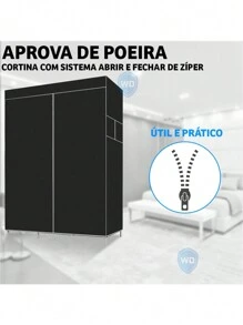 Guarda Roupa Casal Dobrável Organizador Cabideiro Reforçado - Preto - Visão 6