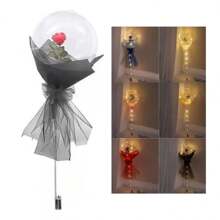 Rose Led Transparent Balloon Luminous Led Flower Valentine's Day Luminous Love Mother's Day Mother's Day Friends February 14 Decoration Detail May 10 Boyfriends Gifts Decorative Led Series Flower Bouquet - 黑色 - 查看 1