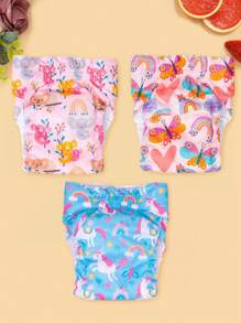 3pcs Reusable & Washable Premium Female Dog Diapers, Medium Size, Suitable For Small Dogs, Puppies, And Heat Cycles - Multicolor - View 3