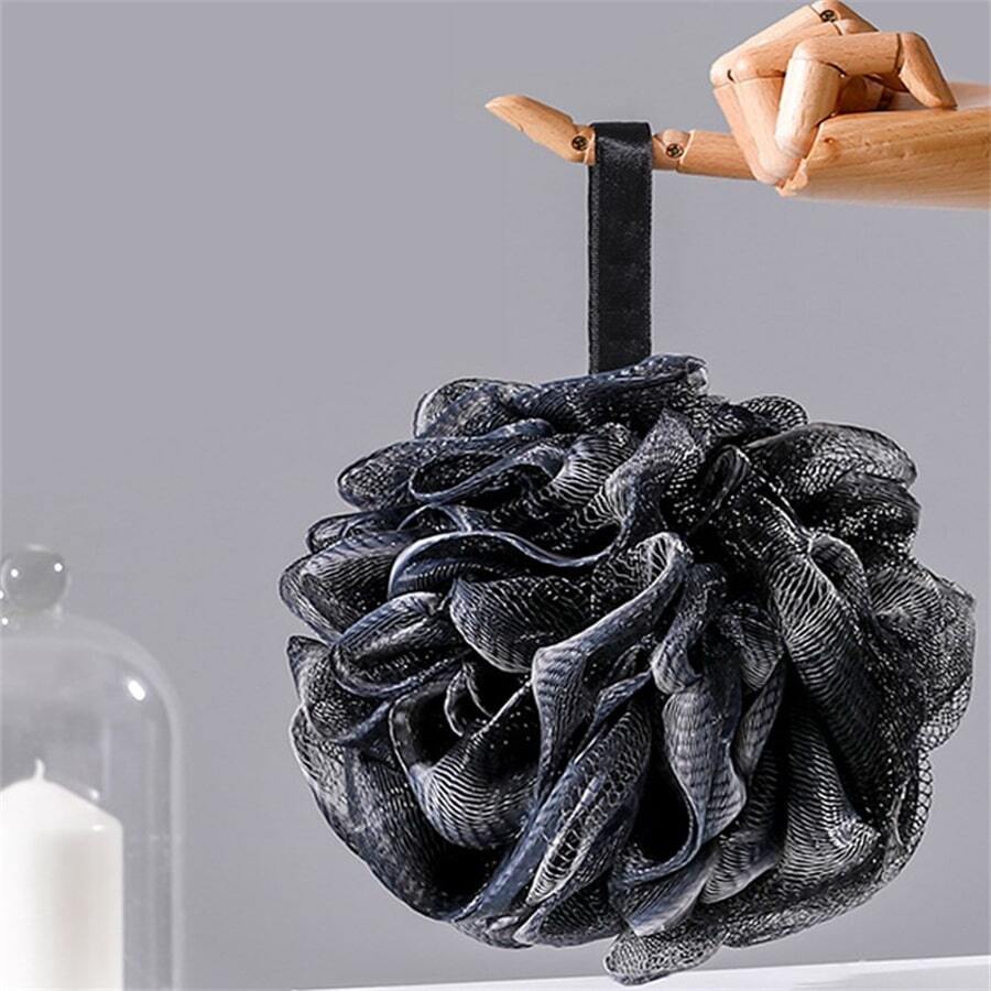 1入組黑色漸層色泡泡球，超級柔軟泡沫網，高端浴球，不散花浴花，可用於擦洗和沐浴，沐浴球