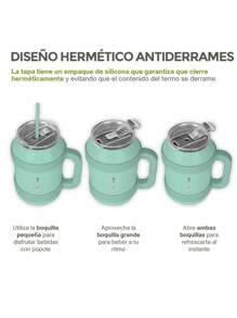Hikeo Termo de Acero Inoxidable de Doble Pared Extra Grande 1.5 Litros, Vaso Térmico con Popote y Tapa Hermética. Mantiene Bebidas Frías Hasta 10 Horas y Calientes 8 Horas, para Agua, Café y más - Verde - Ver 4