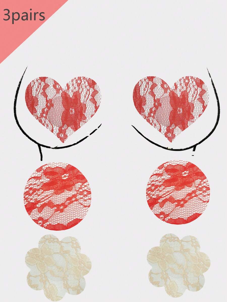 3 Pairs Of Breathable Anti-Lighting Sticker, Sexy Lace Invisible Nipple Paste, Disposable Breast Sticker - Multicolor - View 1
