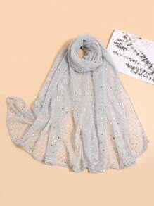 1件装女士轻薄纯色亮片头巾，可作头巾、中东头巾、装饰披肩、防晒沙滩巾，适合日常使用 - 淺灰色 - 查看 3