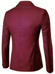 Men Lapel Collar Four Seasons Suit - Burgundy - View 5