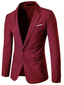Men Lapel Collar Four Seasons Suit - Burgundy - View 4