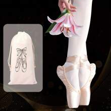 1pc Velvet Drawstring Dance Shoe Bag Ballet Shoes Portable Carrying Storage Bag, Bow Pattern, Cute Accessories For Women Shoes