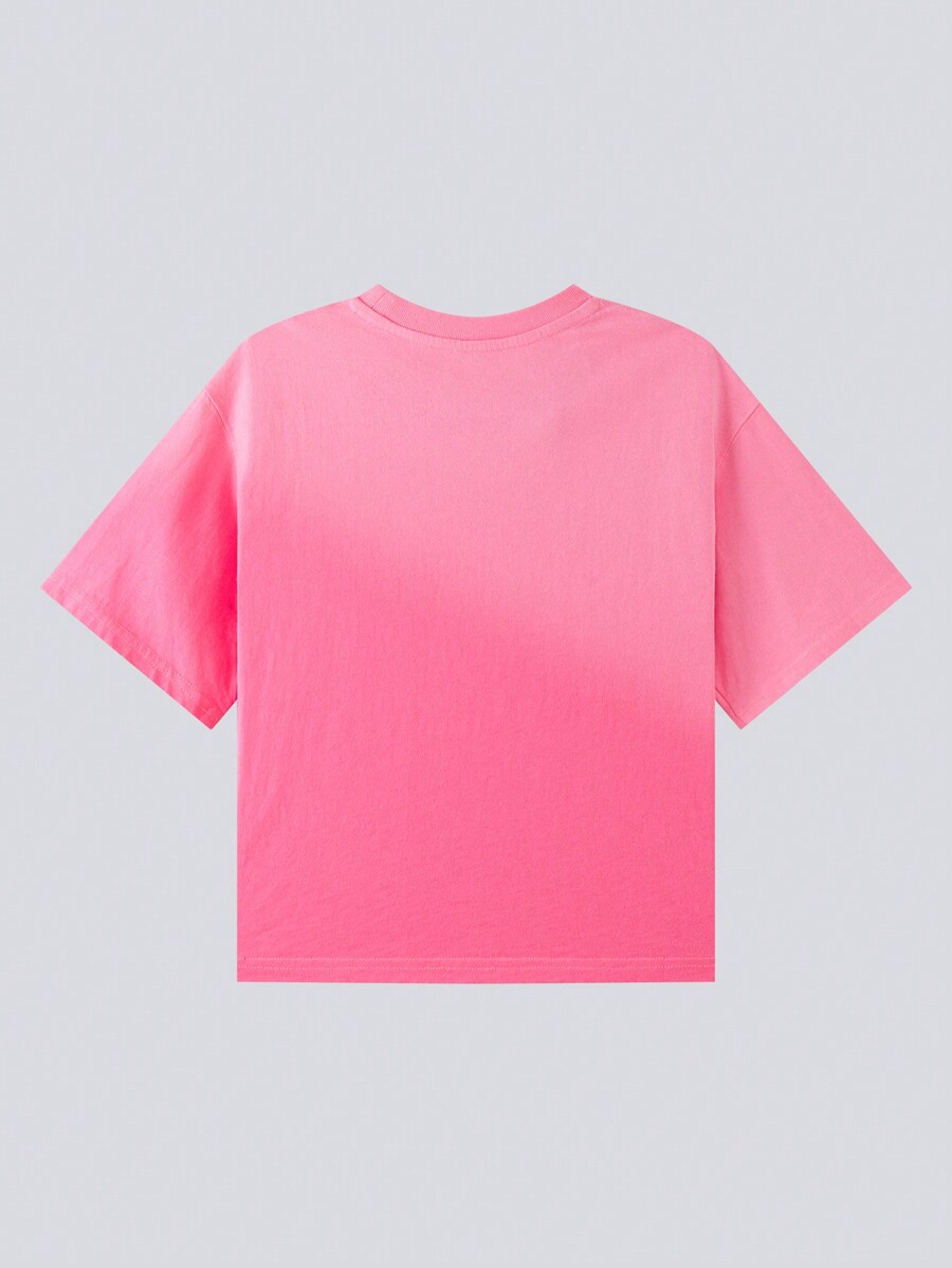 Young Girl Pink Gradient Short Sleeve TShirt Kids Summer Clothes 2024
