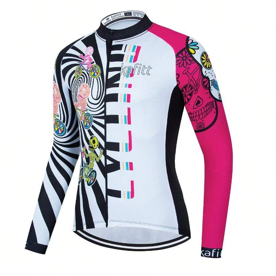 KAFITT Koszulka rowerowa z nadrukiem, 1 szt., Oddychająca i szybkoschnąca, cienka koszulka z długim rękawem, unisex, na wiosnę i jesień, Kombinezon na rower szosowy, Profesjonalne ubrania do rowerów górskich, Odzież sportowa Sprzęt outdoorowy