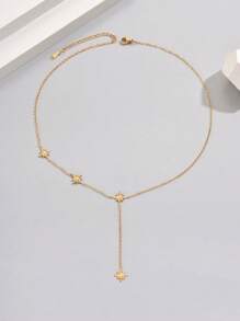 LIEBEIRIS 1Pc Mạ Vàng 18K Hình Chữ Y Dây Octagram Thép Không Gỉ Nữ Vòng Cổ - Vàng - Xem 3