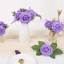 10/15/20/25/30/50/80/100 piezas Hojas de rosa artificiales con tallos verdes, adecuadas para ramos de boda DIY, centros de mesa, decoraciones de fiesta, coronas de rosas, guirnaldas, regalos para el Día de San Valentín, cumpleaños, graduación y talla grande - Verde - Ver 6