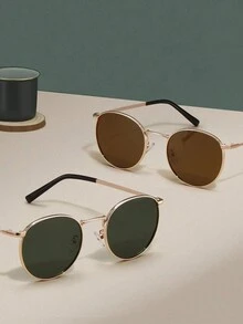 優雅1入組女性圓框復古時尚金屬太陽眼鏡沙灘太陽眼鏡 - 彩色 - 查看 10