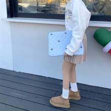 1 szt. Ins urocza torba na tablet Lingge z haftowaną kokardką torba do przechowywania laptopa pełna dziewczynek serc - Wielokolorowe - Zobacz 5