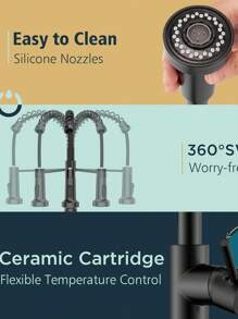 Black Kitchen Tap, Kitchen Taps With Pull Out Spray, 360°Commercial Rotary Kitchen Mixer Tap, Single Handle High Arch Kitchen Sink Taps - Black - View 2