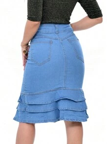 Women Denim Skirts - 藍色 - 查看 2