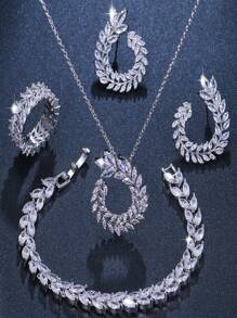 Phong Cách Hàn Quốc Váy Cưới Cô Dâu Cây Lá Ánh Sáng Cao Cấp Bộ Bông Tai Vòng Cổ Vòng Tay Vòng 4 Phù Dâu Bộ Trang Sức - ST-25-106-JT-174 - Xem 5