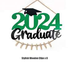 藍色2024畢業裝飾,畢業2024年木製相框禮物,2024年畢業照攝影道具,祝賀畢業派對裝飾 - 綠色 - 查看 10