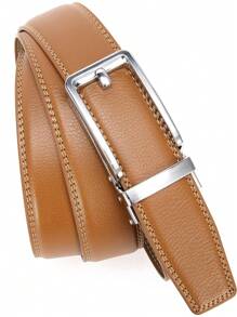 Leather Belts For Men - Ratchet Mens Belts 1 3/8" For Trousers - Micro Adjustable Belt Fit Everywhere - Silver - Light Brown - View 5