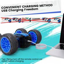 RC Stunt Car With Double Sided, 2.4Ghz Portable 360 °Rotation & Flip Remote Control Car, Rechargeable Battery RC Car For Kids With Lighting Suitable For Many Terrains Gift For 4-9+ Boys Girls - Blue - View 4