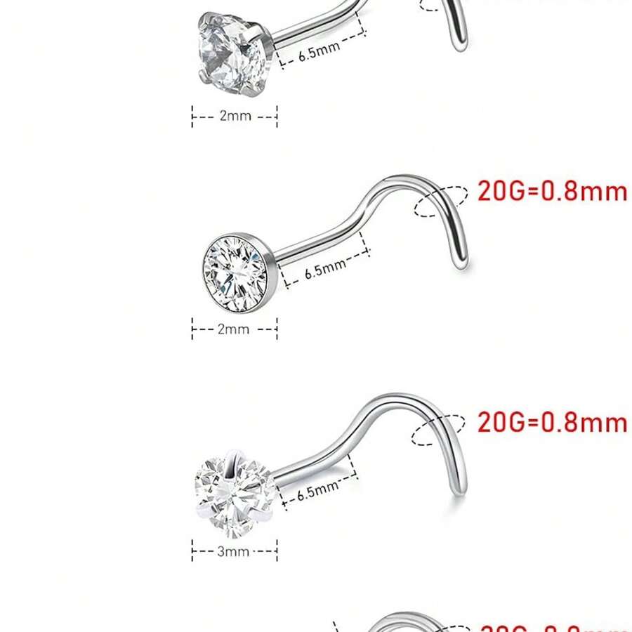 Stainless Steel L Shape Nose Stud Ring With Screw Low Allergy Sand CZ
