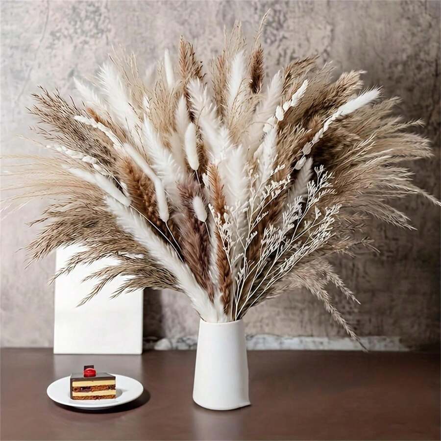 100pcs Pampas Grass Bohemian Style Home Decor Natural Dried Pampas