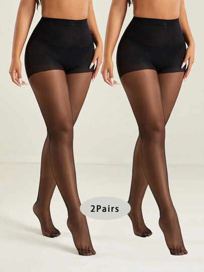 2pairs Women Sexy 20D Sheer Stockings Black Tights Fashionable Minimalist Pantyhose