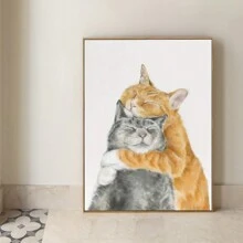 FajerminArt 1入組畫布海報印刷畫，貓咪擁抱戀愛藝術品，結婚週年紀念日、送給妻子的禮物、婚禮禮物、友誼禮物，牆壁裝飾，家居室內裝飾藝術品，無框 - 彩色 - 查看 1