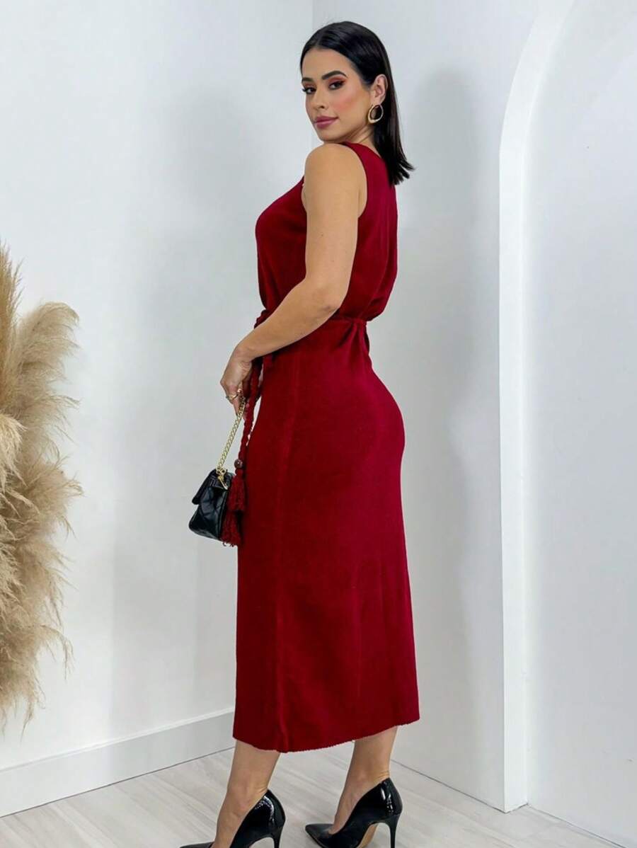 Women Sweater Dresses - 紅木色 - 查看 1