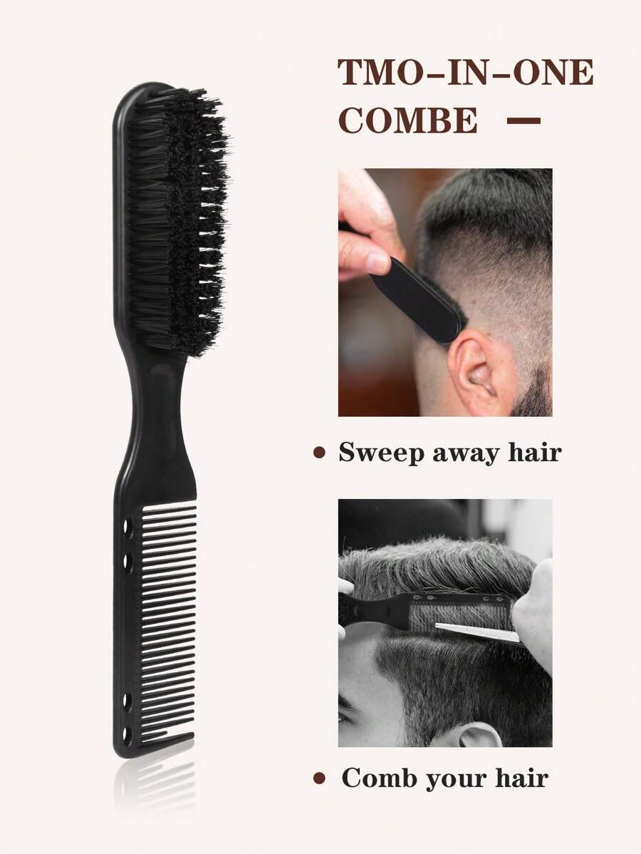 Cepillo y peine para barba de uso dual para hombres para dar forma y peinar la barba, limpiar el cabello y masajear el cabelludo con extremos de cerdas y cerdas de nylon. - Negro - Ver 1