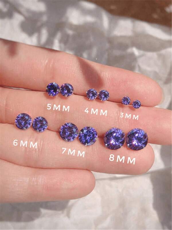 GAGAFEEL 1 Pair Simple, Personalized, Romantic, Versatile, Basic, Super Sparkling S925 Sterling Silver Four-Pronged Purple  Stud Earrings, Unisex Single-Drill Ear Jewelry Gift, For Daily Wear, Matching, Sleep Without Removing,  Jewelry