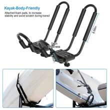 1Pair/2Pair/4Pair Universal J-Bar Kayak Carrier 220LBS Load Heavy Duty Canoe Car Top Mount Carrier Roof Rack With 2Pcs Tie Down Straps For Summer Beach Travel - 1對黑色 - 查看 3