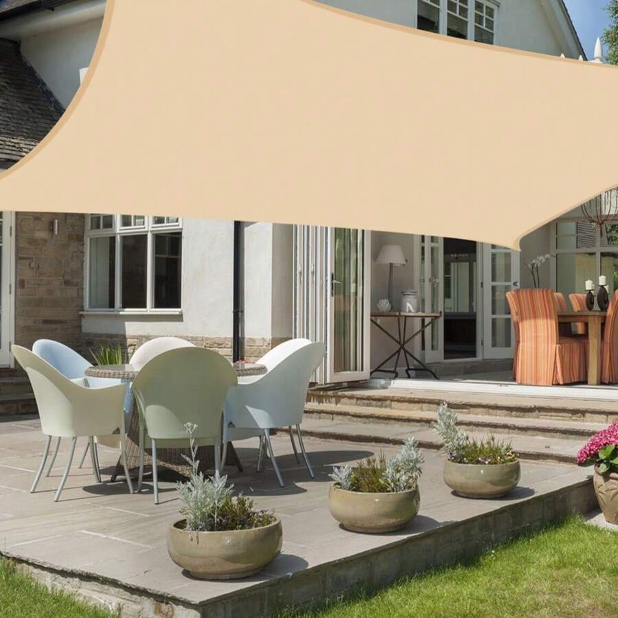 1 Set Waterproof Sun Shade Sail With Installation Accessories Kit, Triangle/Rectangle/Square Optional, 98% UV Protection, Suitable For Outdoor Camping, Patio, Garden, Swimming Pool And More - Light Yellow - View 1