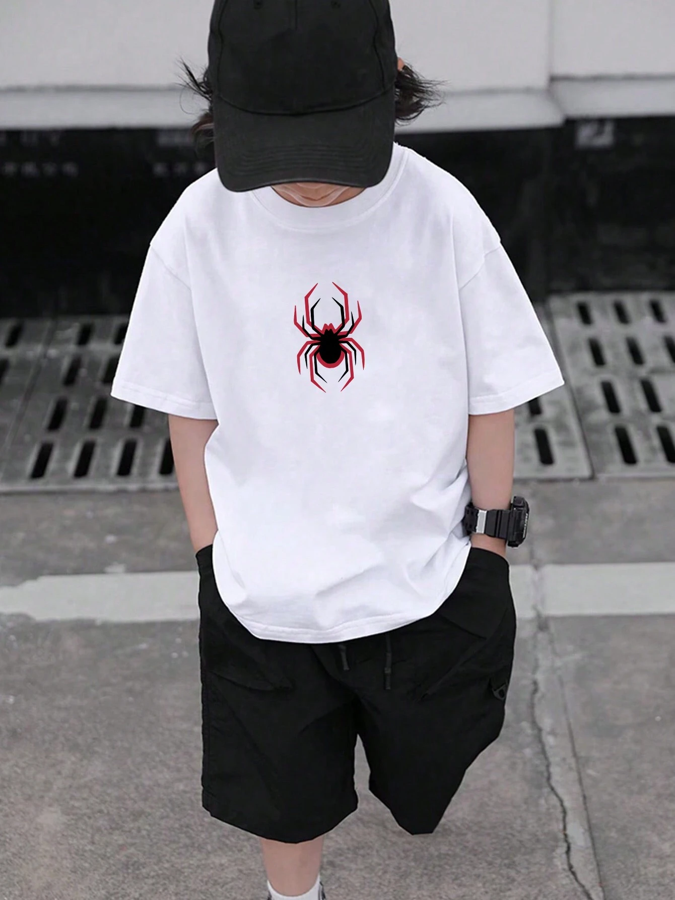 T-shirt A Maniche Corte Girocollo Grigio Piombo/Rosso - Foto 7