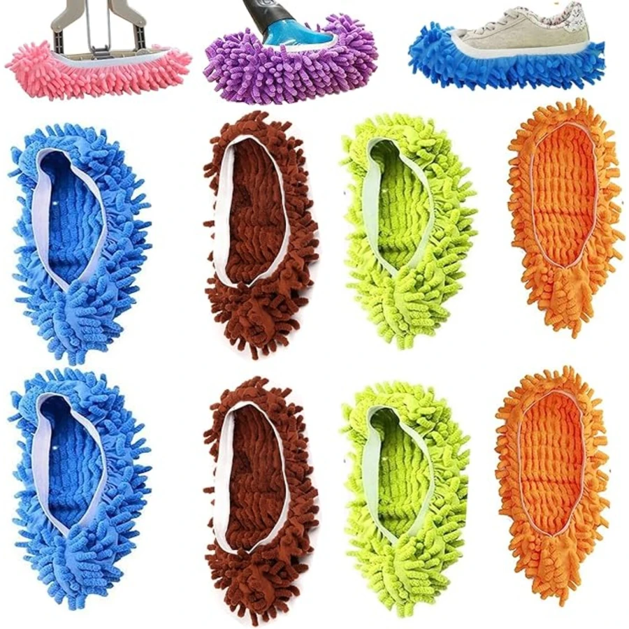 2pcs Mop Slippers Shoes Cover Dust Duster Slippers Foot Socks Hair Cleaners Sweeping Microfiber Mop Cleaning Floor House Office Bathrron Kitchen Washable Reusable,Garden Tools