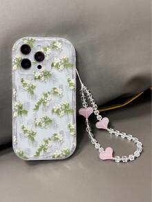 濃稠綠葉和白色花卉圖案手機殼，帶有心形珠串，適用於iPhone，Galaxy，小米Redmi - 彩色 - 查看 4
