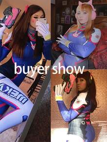 Dva Costume For Women,Temporary Face Tattoos Cosplay,Adult Anime Game Cosplay D.Va Blue Jumpsuit Jumpsuits Women's Outfit Halloween Costumes,Halloween Party Costumes,Cosplay For Women - 彩色 - 查看 3