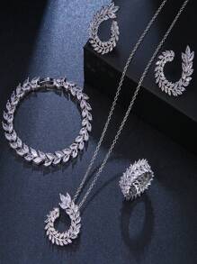 Phong Cách Hàn Quốc Váy Cưới Cô Dâu Cây Lá Ánh Sáng Cao Cấp Bộ Bông Tai Vòng Cổ Vòng Tay Vòng 4 Phù Dâu Bộ Trang Sức - ST-25-106-JT-174 - Xem 4