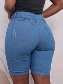 Women Denim Shorts - Rửa nhẹ - Xem 5