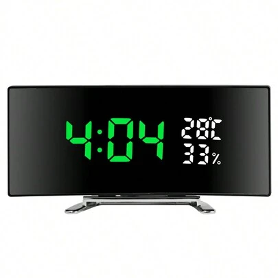 1 pieza Espejo LED curvo Reloj despertador digital, Pantalla multifuncional grande con visualización de temperatura y humedad, Decoración de escritorio, Decoración del hogar (Baterías no incluidas), Decoración del hogar, Decoración del dormitorio, Decoración de la habitación, Regalo de vuelta a la escuela, Reloj digital de cumpleaños y graduación