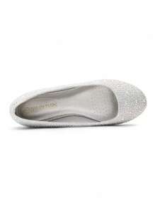Women's Rhinestone Ballet Flats Glitter Slip-On Elegant Comfortable Round Toe Solid Color Valentines Party Wedding Shoes - 銀色 - 查看 8