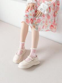 5 Pairs/24 Summer New Children Socks Mesh Thin Bubble Mouth Cute Pink Bunny Lace Princess Short Socks 1-12 Years Old Students Mesh Breathable Mid-Calf Girls Sports Sweat-Absorbent Short Socks