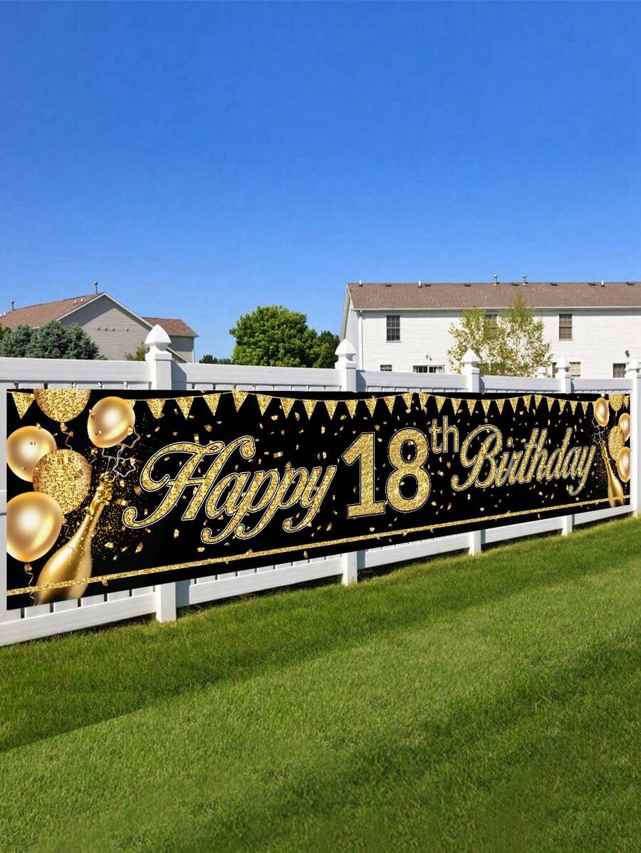 1 tấm biểu ngữ sinh nhật bằng nhựa vinyl họa tiết bóng bay vàng đen 40*200cm có dòng chữ "Chúc mừng sinh nhật", phông nền sinh nhật lần thứ 40, 50, 60, vải nền trang trí hoàn hảo cho tiệc sinh nhật, trang trí tường phòng tiệc sinh nhật gia đình, trang trí hàng rào ngoài trời