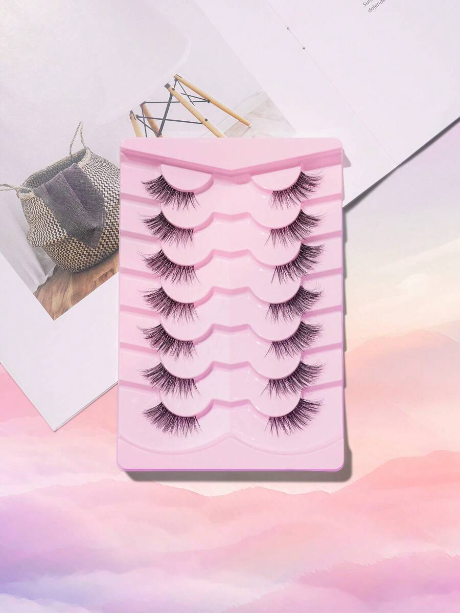 7 Pairs Natural Fiber Cross Knife Shaped Long False Eyelashes With