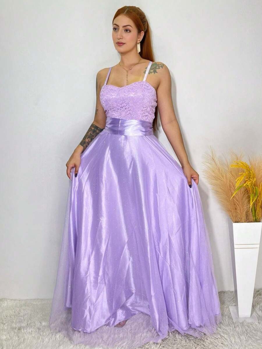 vestido longo de festa alca renda brilhoso