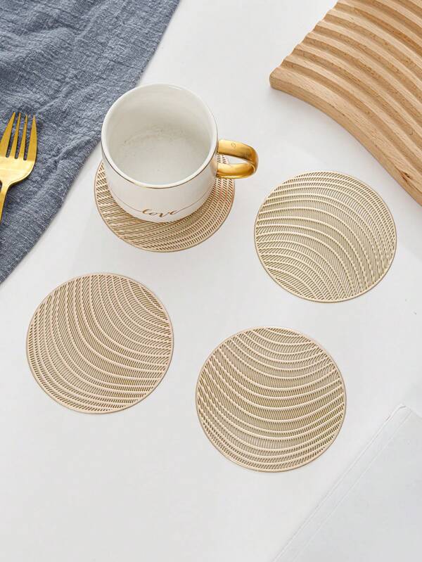 6-12pcs Gold Circular Hollow PVC Coasters, Waterproof, Washable, Easy To Clean, Wipe, Non-Slip, Suitable For Dining Table, Wine Glass, Holiday, Wedding, Party, Festival Decoration