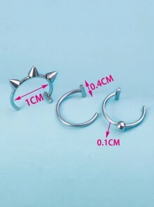 HOTNICE 3pcs Clip On Nose Ring Set Hip Hop Style Stainless Steel Lip Ring Jewelry Decoration Fake Piercing Jewelry Set - 3 Silver Lip Rings - View 5