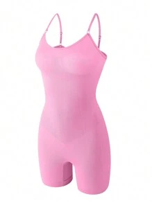 1pc Plus Size Full Body Shapewear Bodysuit For Women Tummy Control Body Shaper Thigh Slimmer Shorts Seamless Sculpting Underwear Open Crotch Bodysuit - Pink - View 9